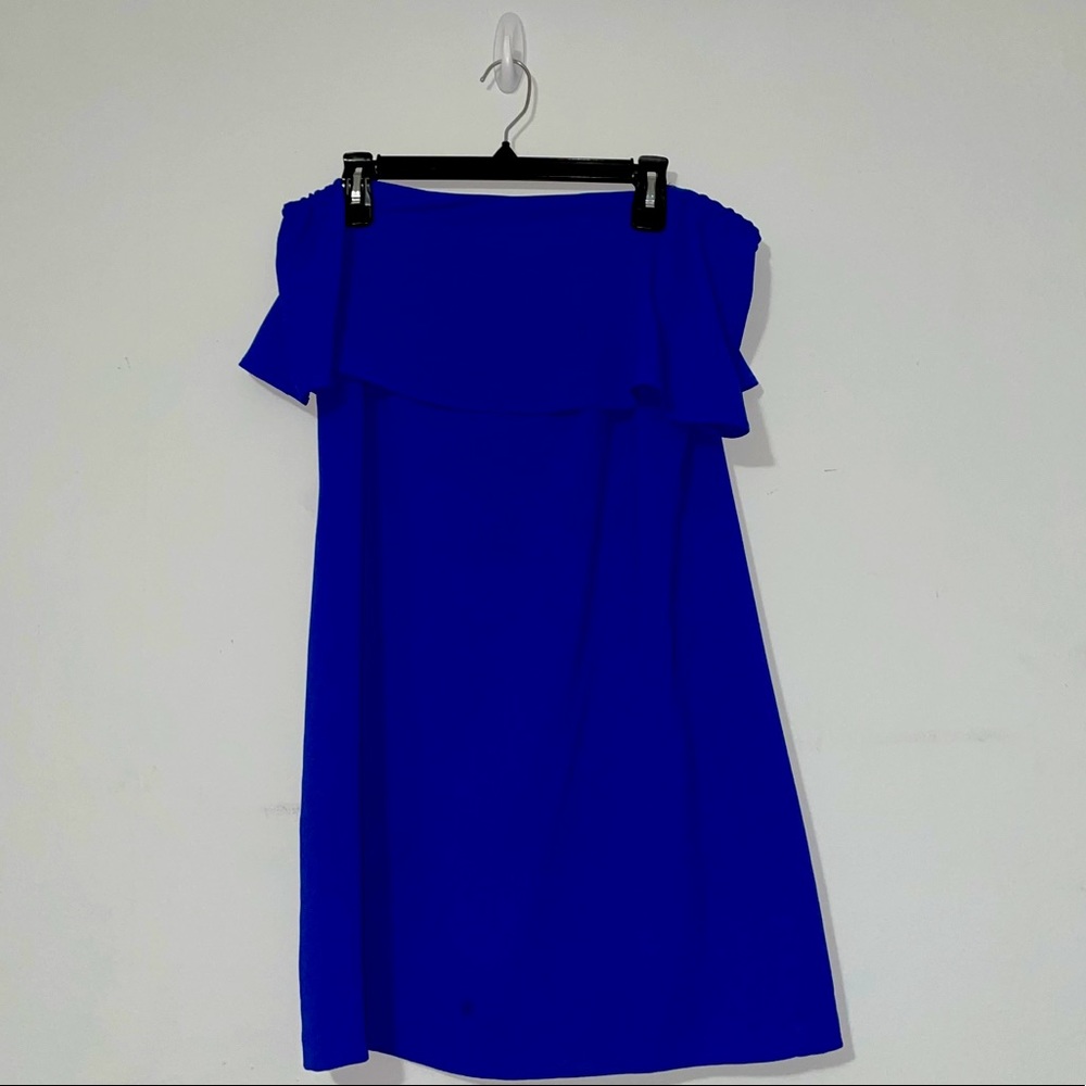 charles henry blue off the shoulder dress